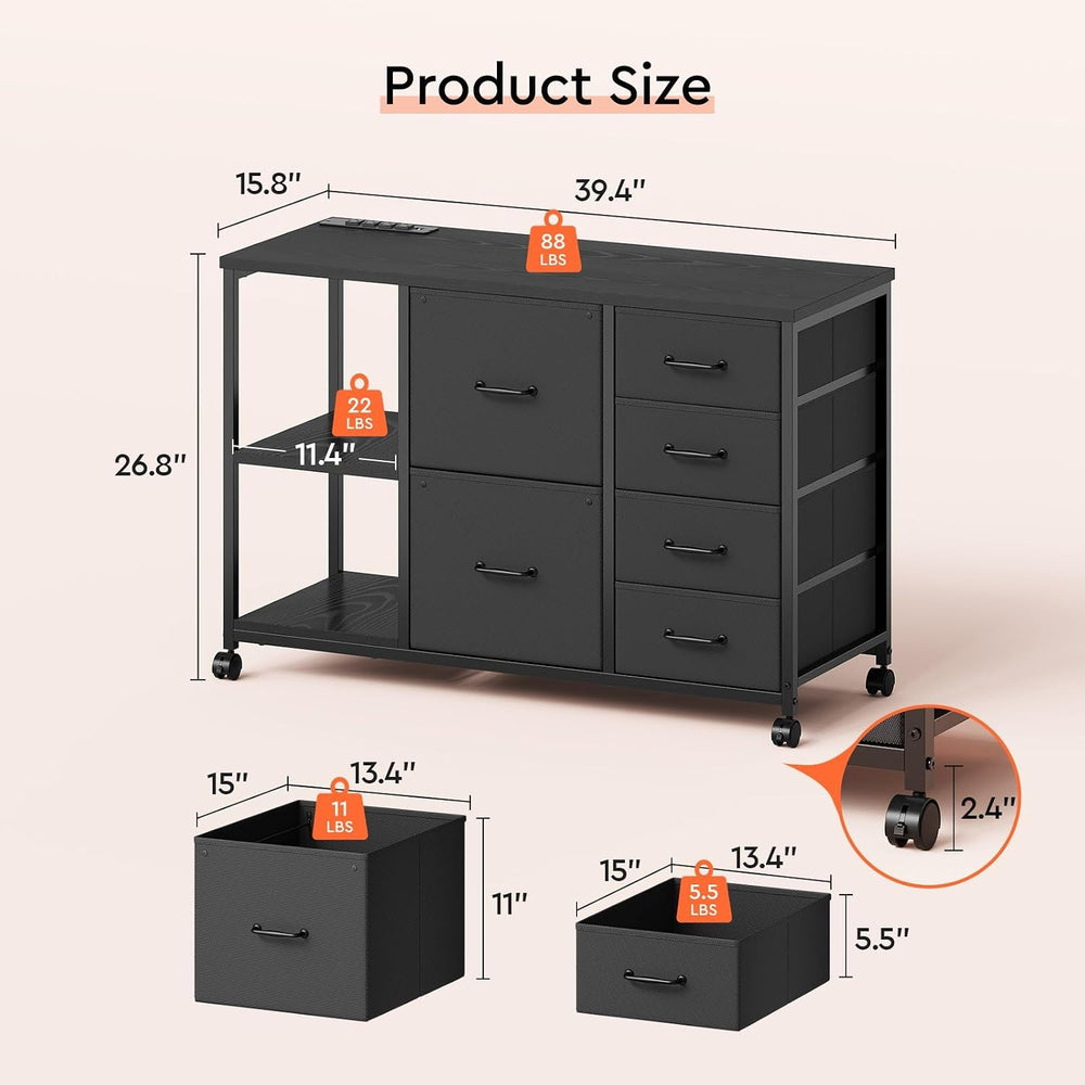 Maihail 6 Drawer File Cabinet with Charging Station and Open Storage Shelf
