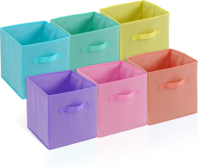 4E's Novelty 6 Pack 11 Inch Pastel Color Storage Foldable Cube Bins, Colorful - Image 7