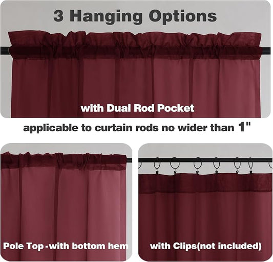 Chyhomenyc Burgundy Sheer Curtains 78 Inches Long 2 Panels Set - Image 2