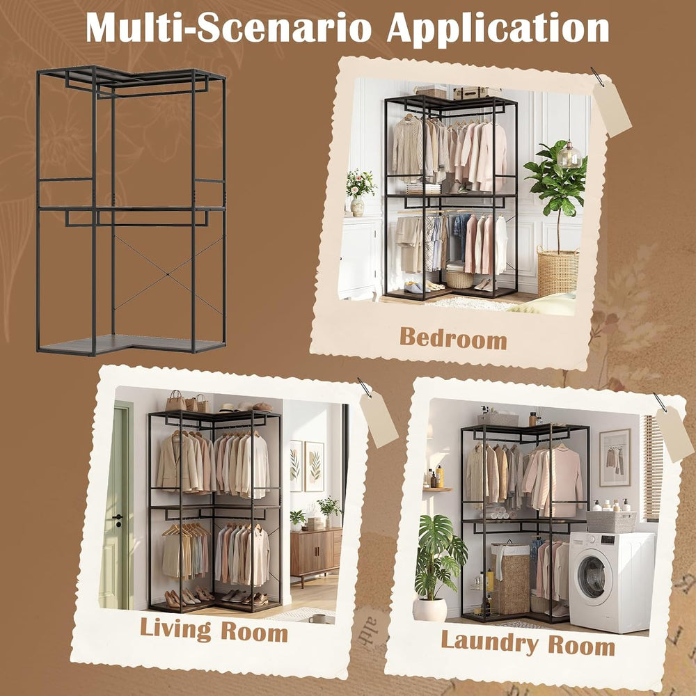 GIANTEX Heavy Duty Clothes Rack, 3-Tier L-Shaped Garment Rack w/3 Open Shelve...