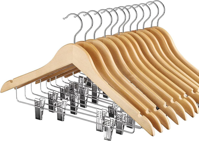 HOUSE DAY Wooden Hangers with Clips 72 Pack, Suit & Pants Hangers, Natural