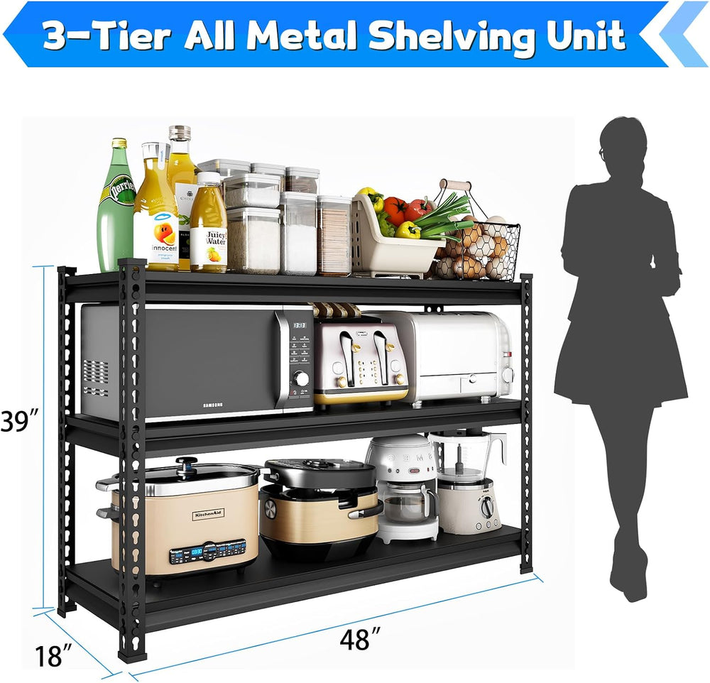 48" W Garage Shelving Heavy Duty, 1500LBS Loads Adjustable Garage Storag...