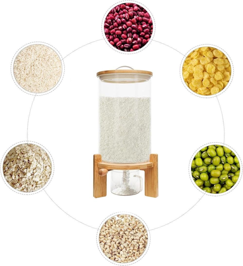 7.5L/5L Grain Storage Tank Dispenser with Base+Valve+Cup Glass Rice Cereal Be...