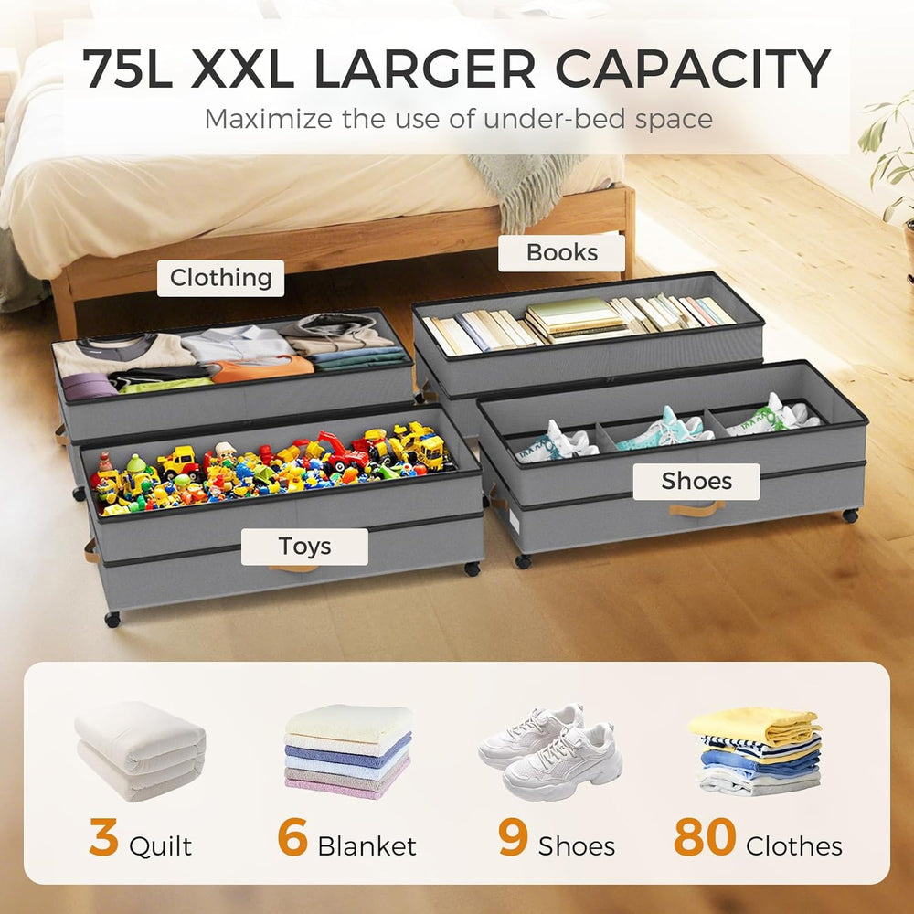 75L 2 Pack Adjustable Under Bed Storage with Wheels