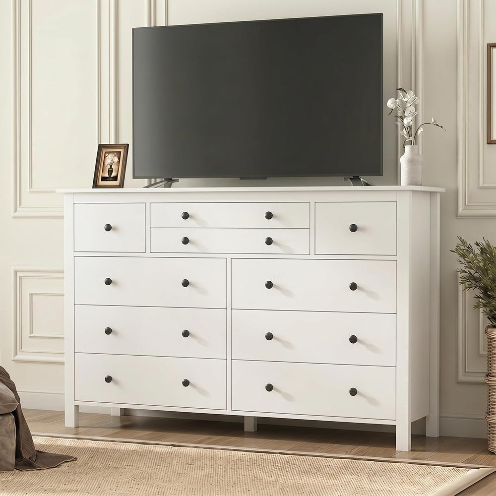 Loomie Upgraded 47.2" Long White 10-Drawer Dresser for Bedroom