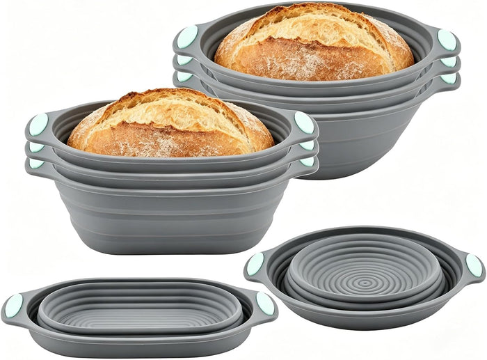8 Pack Silicone Banneton Bread Proofing Basket, 10" Oval & 9" Round