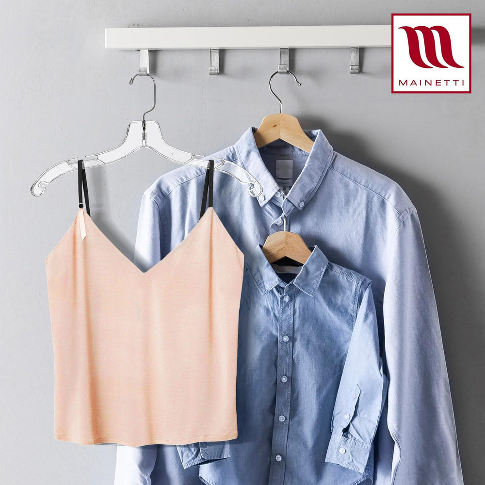 Mainetti 17in Clear Plastic Shirt Hangers with Swivel Hook (100 Pack)