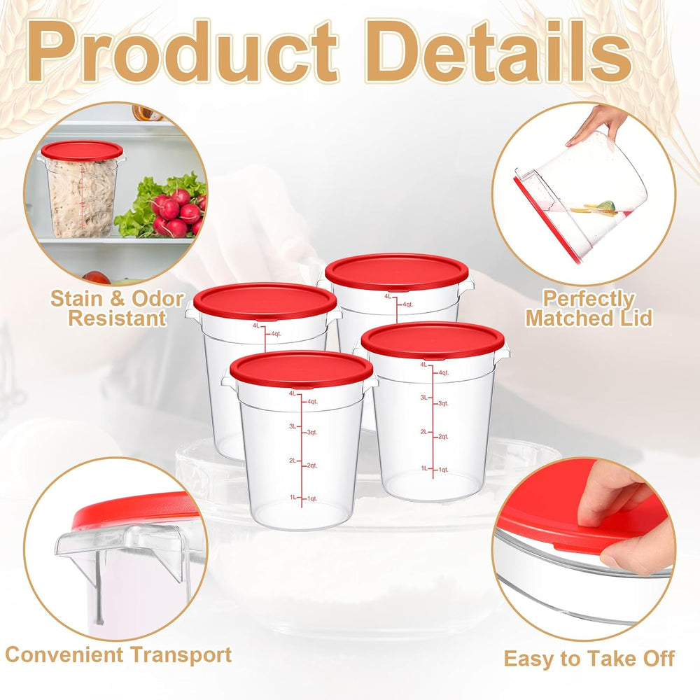 Suclain 4 Pcs 4 Qt Food Storage Container Bucket with Lids Clear Proofing Con...