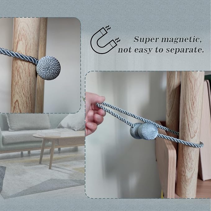 Hion Magnetic Curtain Tiebacks Gray Blue 4 Pack, Curtain Tiebacks Buckles - Image 6