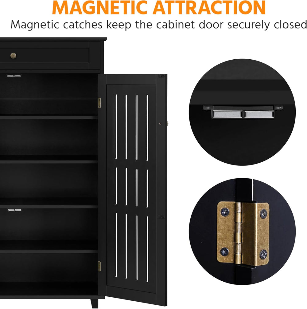 Yaheetech Tall Shoe Cabinet with Drawer & Doors for Entryway, 5-Tier Black