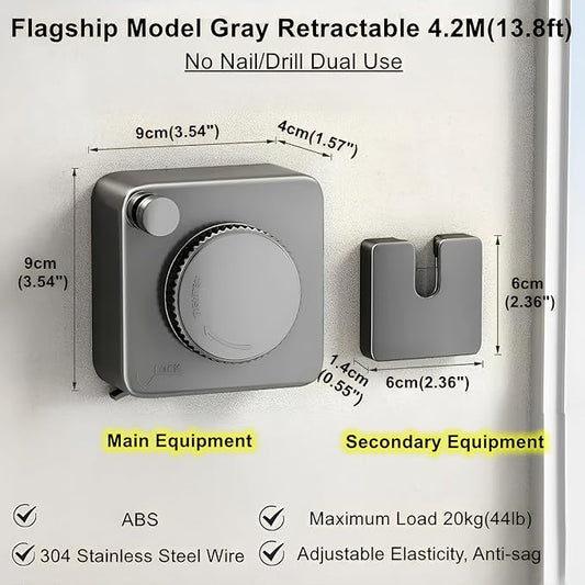13.8ft Retractable Clothesline, Non-sag Clothesline, Indoor & Outdoor Heavy - Image 2