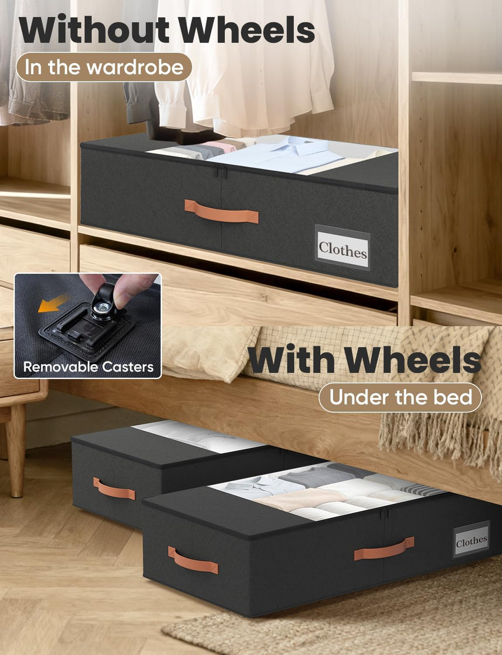 TOSKING 2-Pack Under Bed Storage Drawers with Wheels, 6 Vacuum Bags, 7.9"...