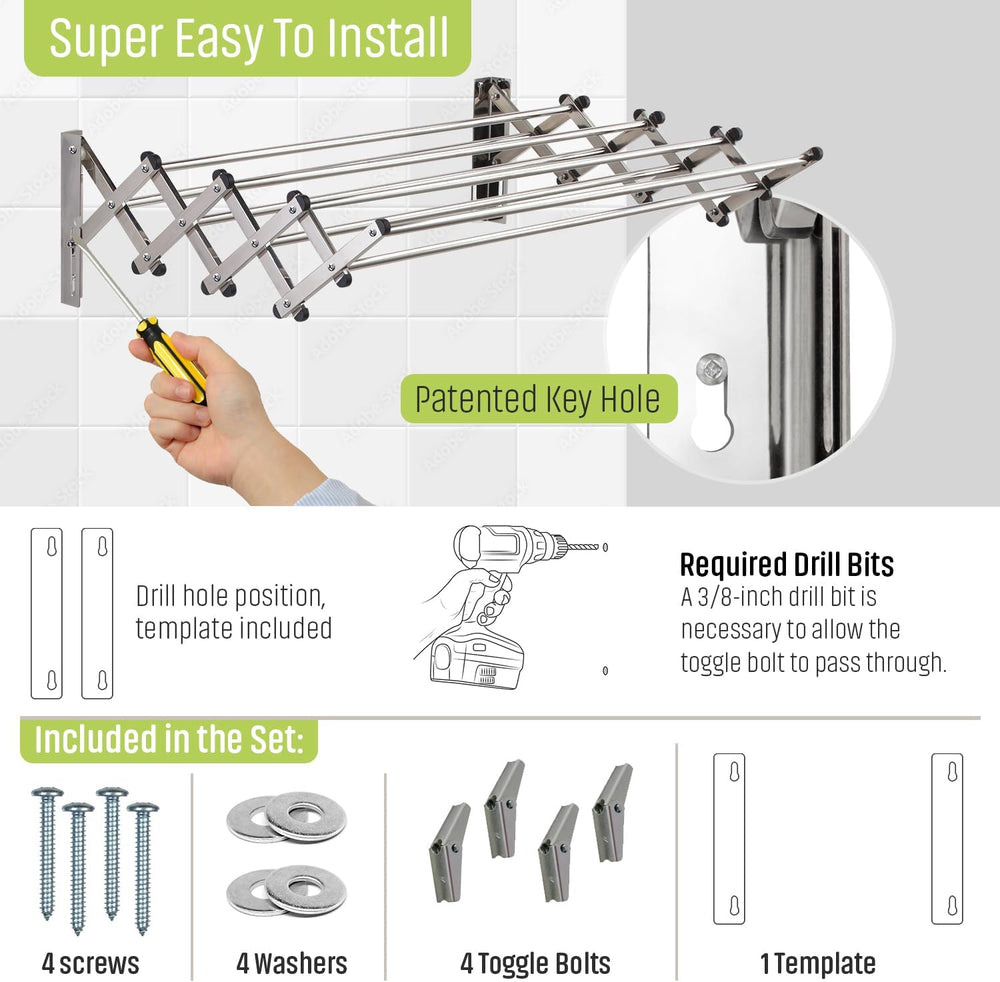 Smartsome Wall Mounted Clothes Drying Rack | Adjustable to Fit Your Space | 2...