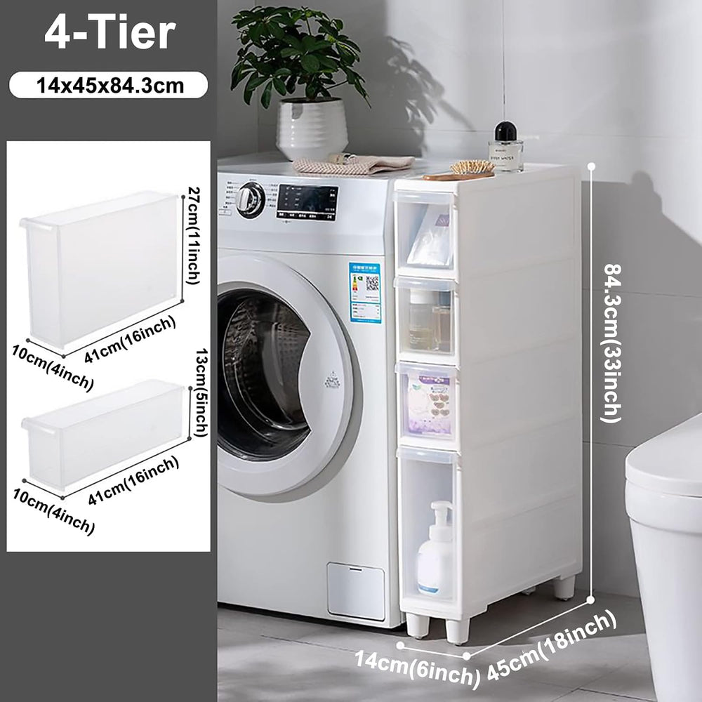 Narrow Tall Floor Cabinet for Bathroom, Vertical Storage Unit with 4 Clear Dr...