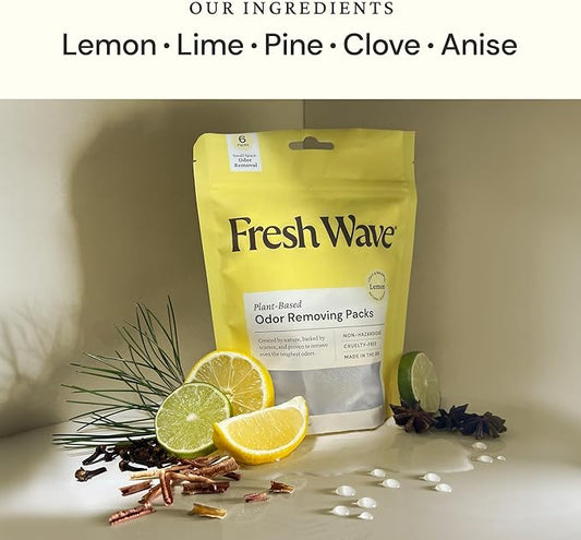 Fresh Wave Lemon Odor Eliminating & Deodorizing Packs | Bag of 6 & Fresh Pod - Image 2