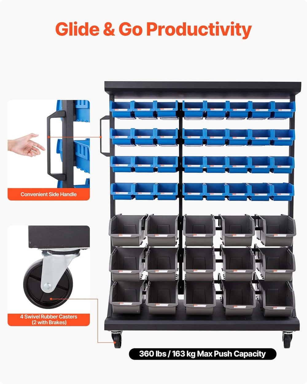 VEVOR 7-Tier Double-Sided Rolling Bin Storage Rack, 94 Plastic Bins, Dual-Sid...