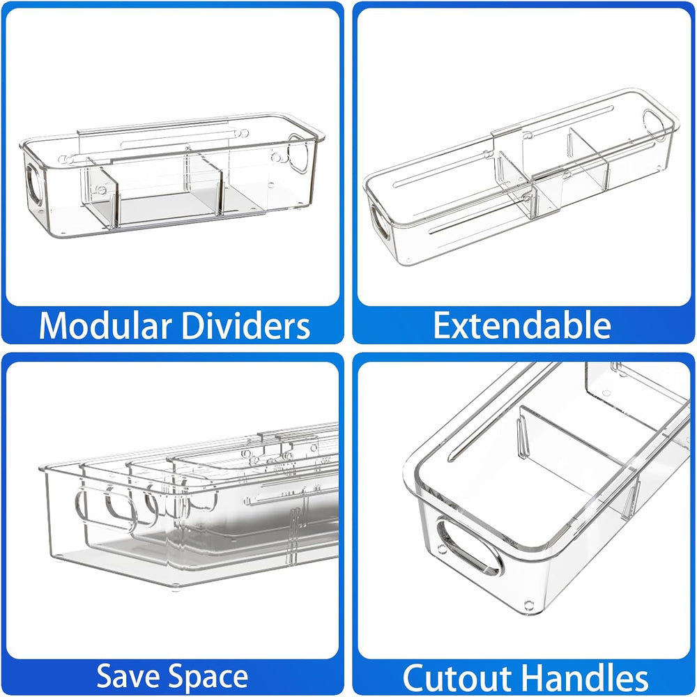 4 Pcs Expandable Drawer Organizer, Adjustable Desk Drawer Organizer with Divi...