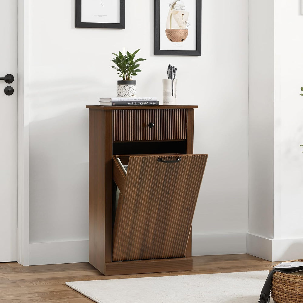 Wood Laundry Basket Cabinet, Hidden Trash Can Cabinet with Drawer, Versatile ...