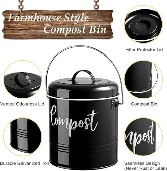 Compost Bin Kitchen, 1.3 Gallon Farmhouse Kitchen Compost Bin Countertop - Image 2