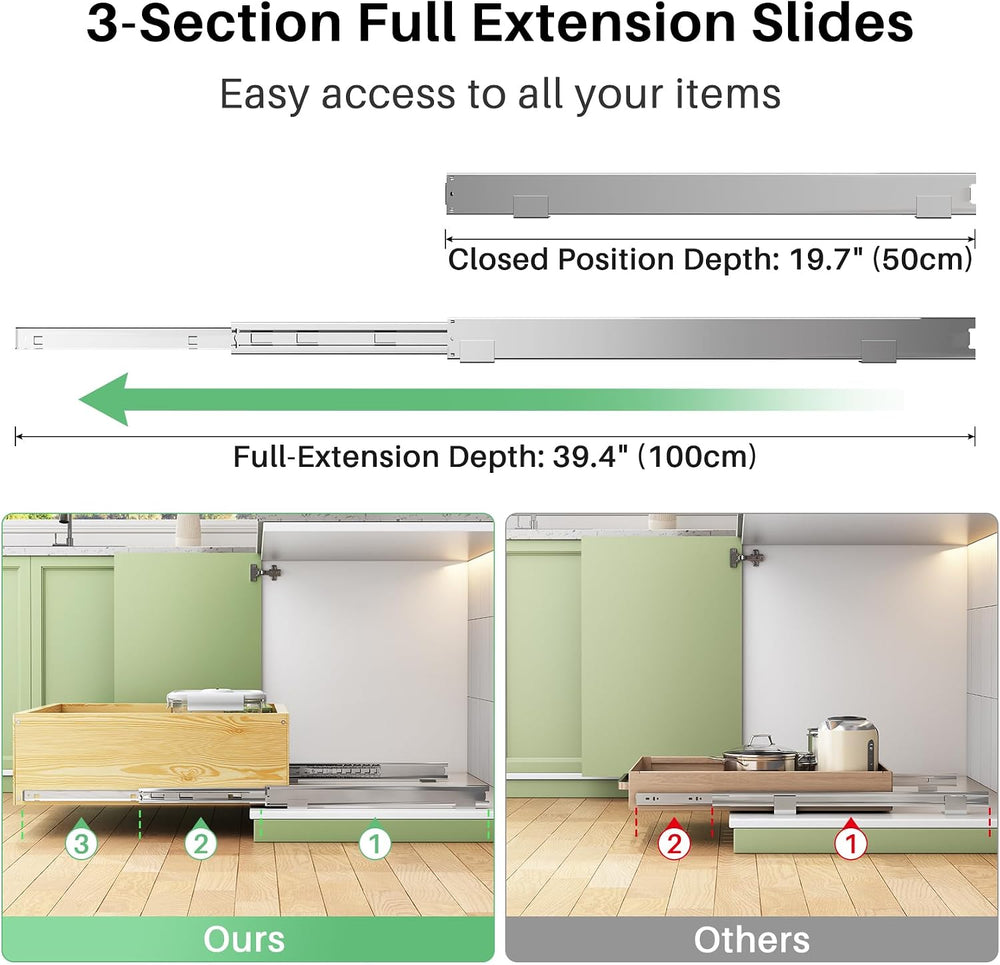Pull Out Cabinet Organizer, Soft Close Slide Out Solid Wooden Drawers(15"...