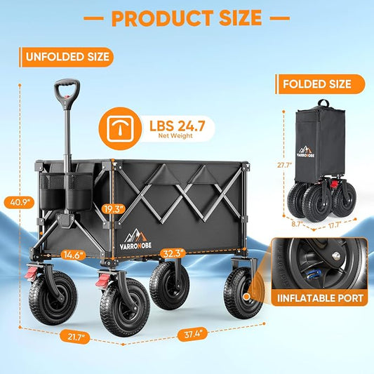 Big Rubber Wheels Beach Wagon Cart Foldable, 9x3 All-Terrain Wheels, Heavy Duty - Image 2