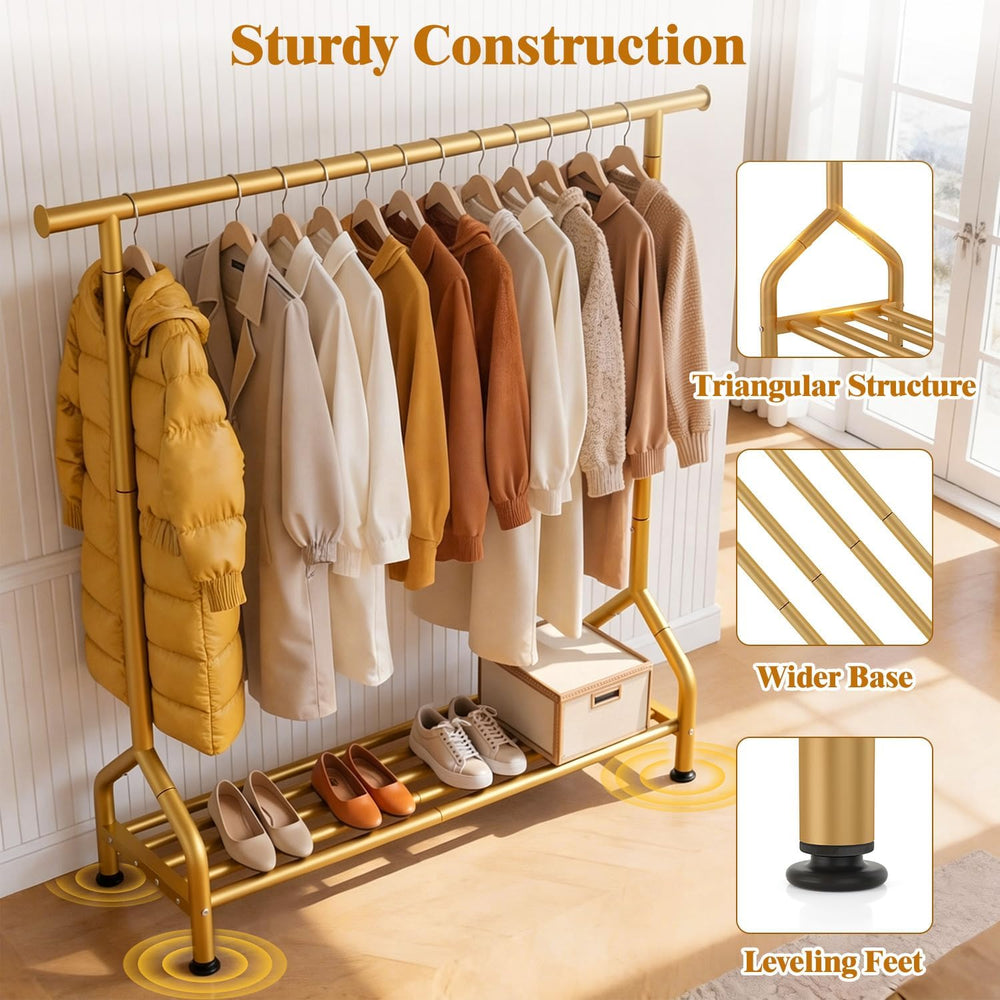 EAGMAK Sturdy Clothing Racks with Shelf, Metal Clothes Rack with Leveling Fee...