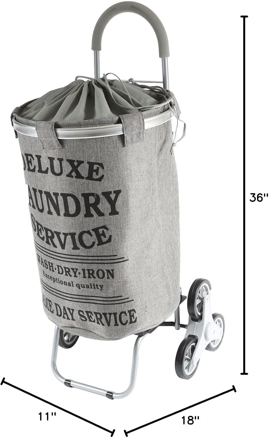 dbest products Stair Climber Laundry Trolley Dolly, Grey Laundry Bag Hamper B...