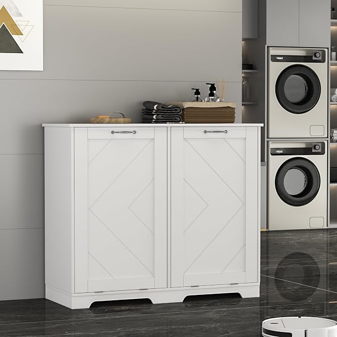 VECELO Double Tilt Out Kitchen Trash Bin Cabinet Dog Proof Garbage Can - Image 7