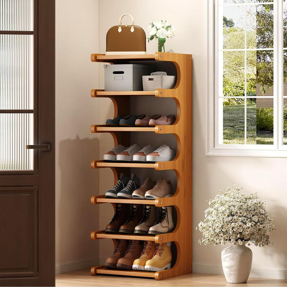 7-Tier Vertical Shoe Rack, Bamboo Free Standing Shoe Rack Shelf, Shoe Storage...