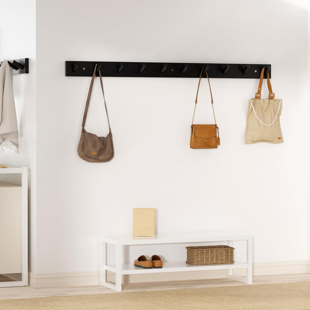 SKOLOO Wall Mounted Coat Rack 38", 10 Hooks, Bamboo, Shaker Style, Black