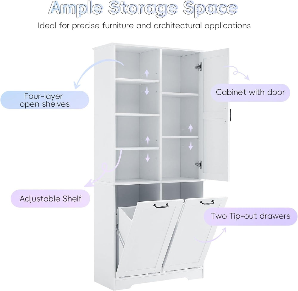 Tall Storage Cabinet, Bathroom Floor Freestanding Storage Cabinet with Doors,...