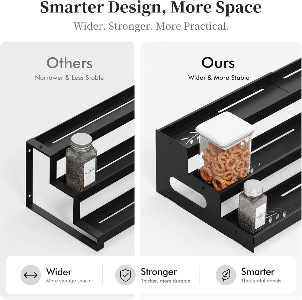 3-Tier Expandable Spice Rack Organizer for Cabinet, Countertop, Black