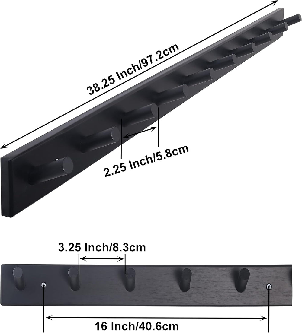 SKOLOO Wall Mounted Coat Rack 38", 10 Hooks, Bamboo, Shaker Style, Black