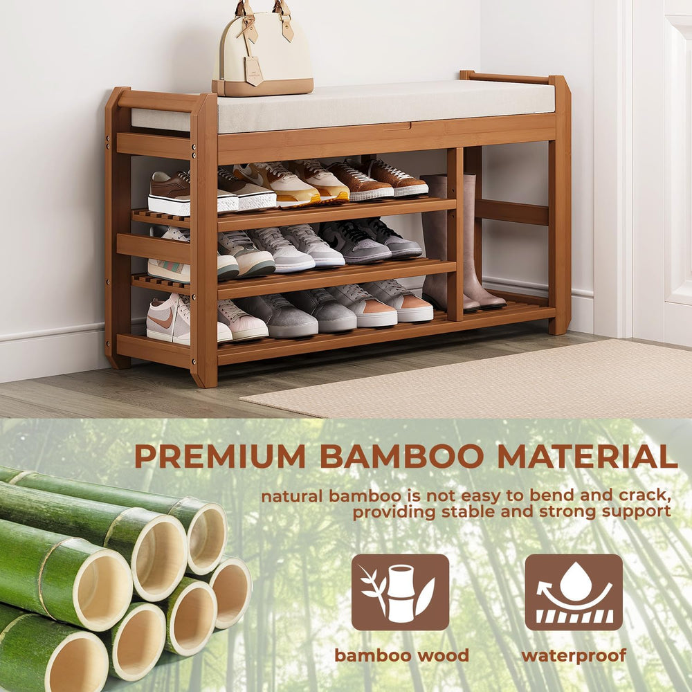 39.4" Entryway Shoe Rack Bench with Cushion, 3-Tier Storage Bench