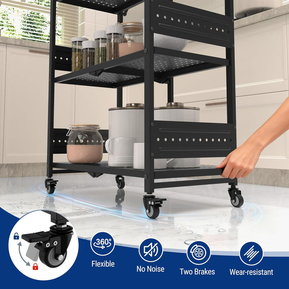 WORKPRO 5-Tier Folding Shelf, No-Assembly Metal Storage Rack with Wheels, 750...