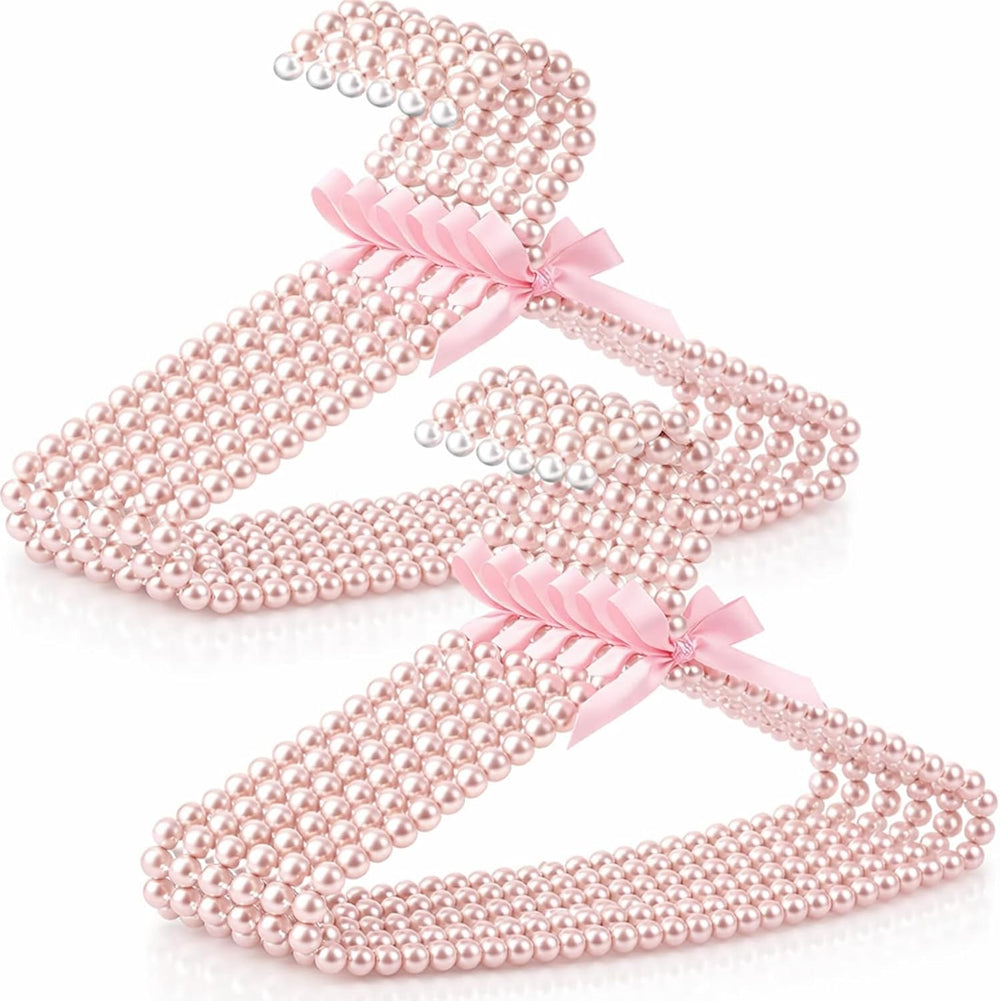 Threan Pink 12 Pcs Pearl Beaded Clothes Hanger Mini Pearl Hangers