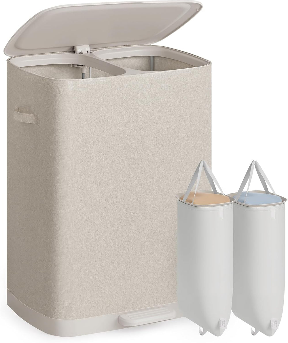 SONGMICS Laundry Hamper with Lid and Pedal, 160L Laundry Basket,2 Sections