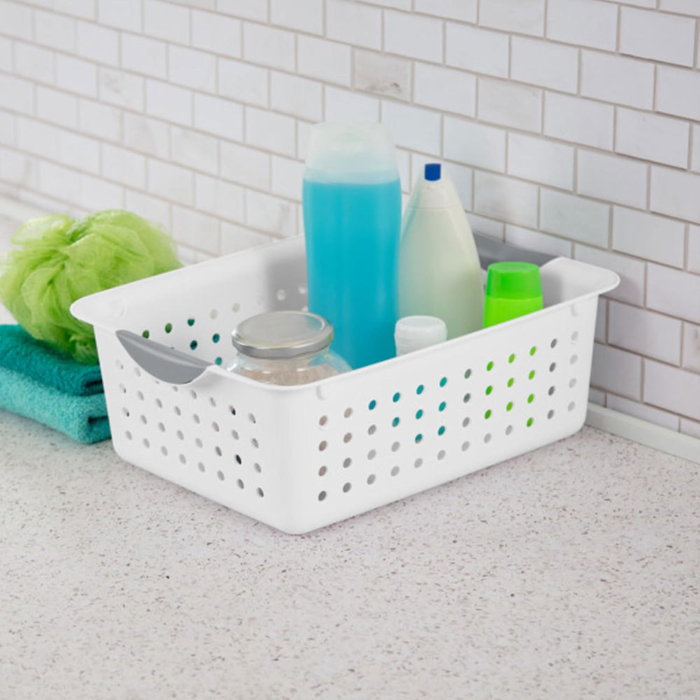 Sterilite Medium Ultra Basket, Open Top Plastic Storage Bin, White, 24-Pack