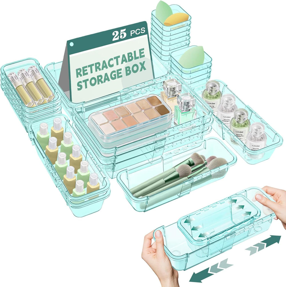 25 Pcs Clear Drawer Organizer, Adjustable Drawer Storage Box, 3-Size Desk Dra...