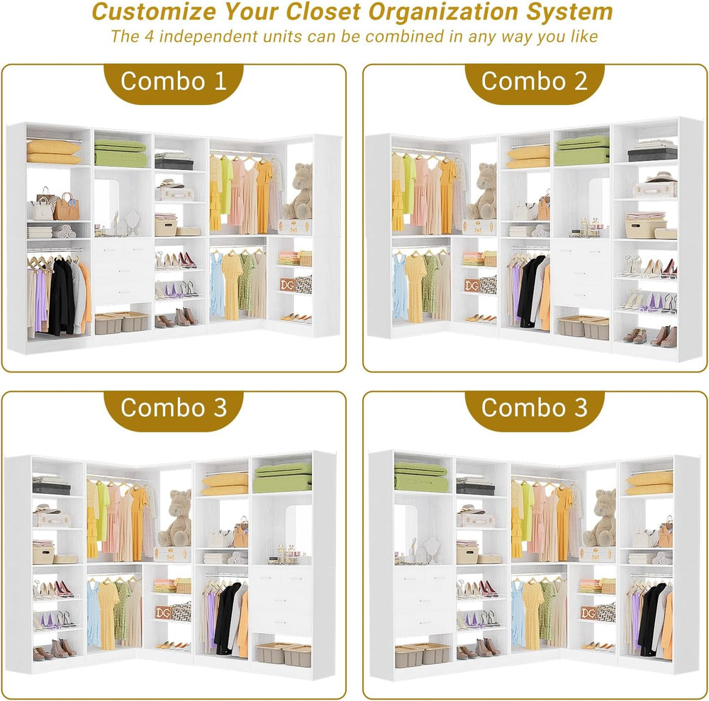 Unikito 110” Closet System with Drawers, 9.3FT Corner Closet Organizer with 4...