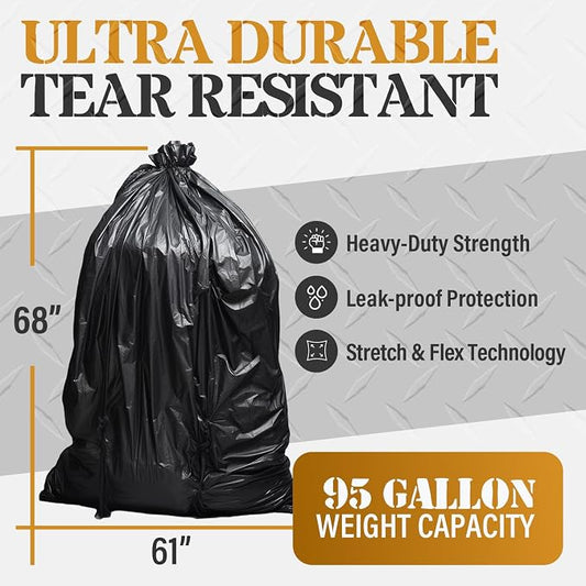 95-96 Gallon Extra-Large Black Garbage Can Liners, Heavy-Duty Trash Bags - Image 2