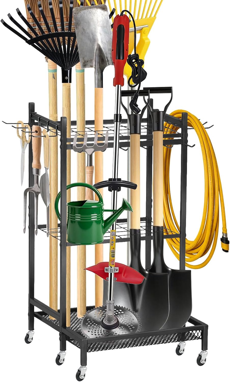 Garden Tool Organizer Rack with Wheels Up to 30-35 Tools, Heavy-Duty Steel Ya...