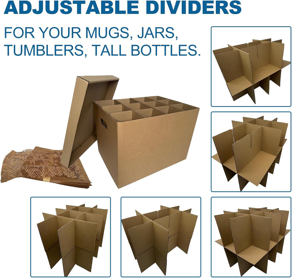 4 Sets Tape-Free Kitchen Moving Boxes 17x12x12" with 2-Layer Dividers