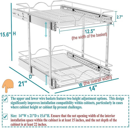 OCG 2 Tier Pull Out Cabinet Organizer, Pull Out Drawers - Image 2