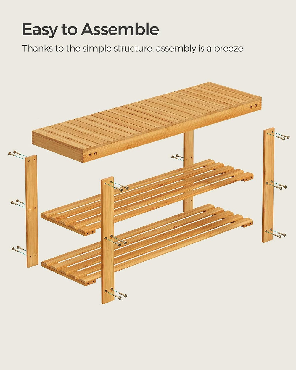 SONGMICS Shoe Rack Bench, 3-Tier Bamboo Entryway Bench, 35.4 Inches Width
