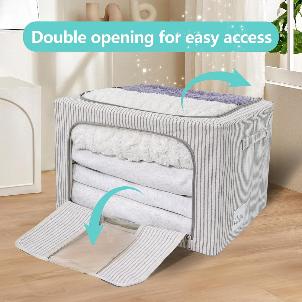 3 Pack Clothes Storage Bins, Foldable Metal Frame Storage Box with Lids,Stack...