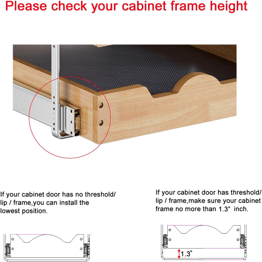 DINDON 3 Tier Pull Out Cabinet Organizer 11” W X21” D Slide Out Wood Drawer W...