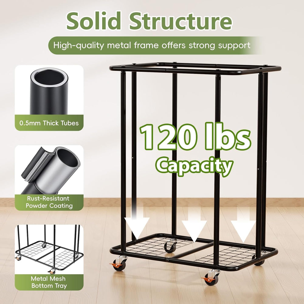 Laundry Hamper with Wheels and Lid, 200L Large Rolling Laundry Basket Black