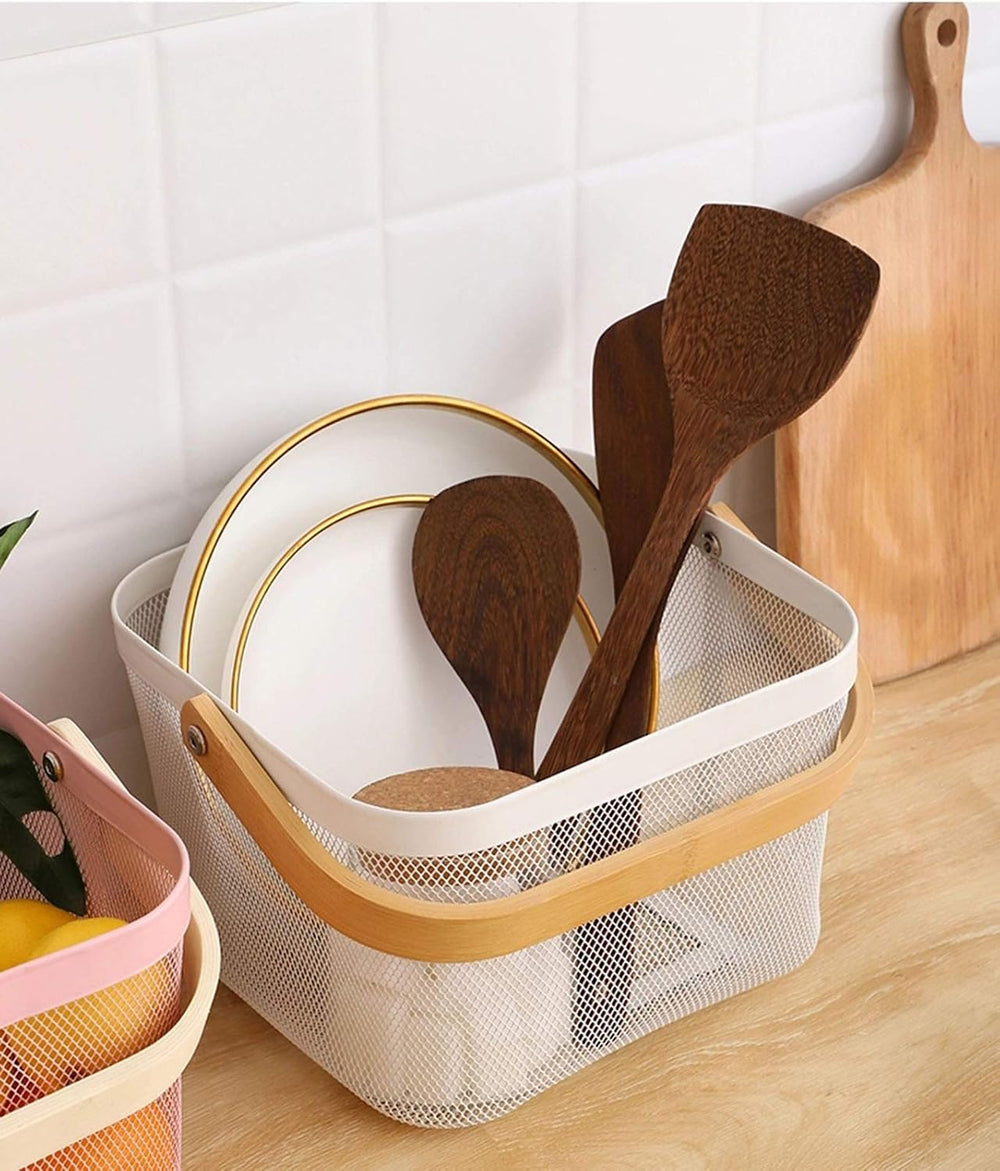 AJIODA 3 Pack Metal Mesh Steel Basket, Storage Organizer Basket Multi-functio...
