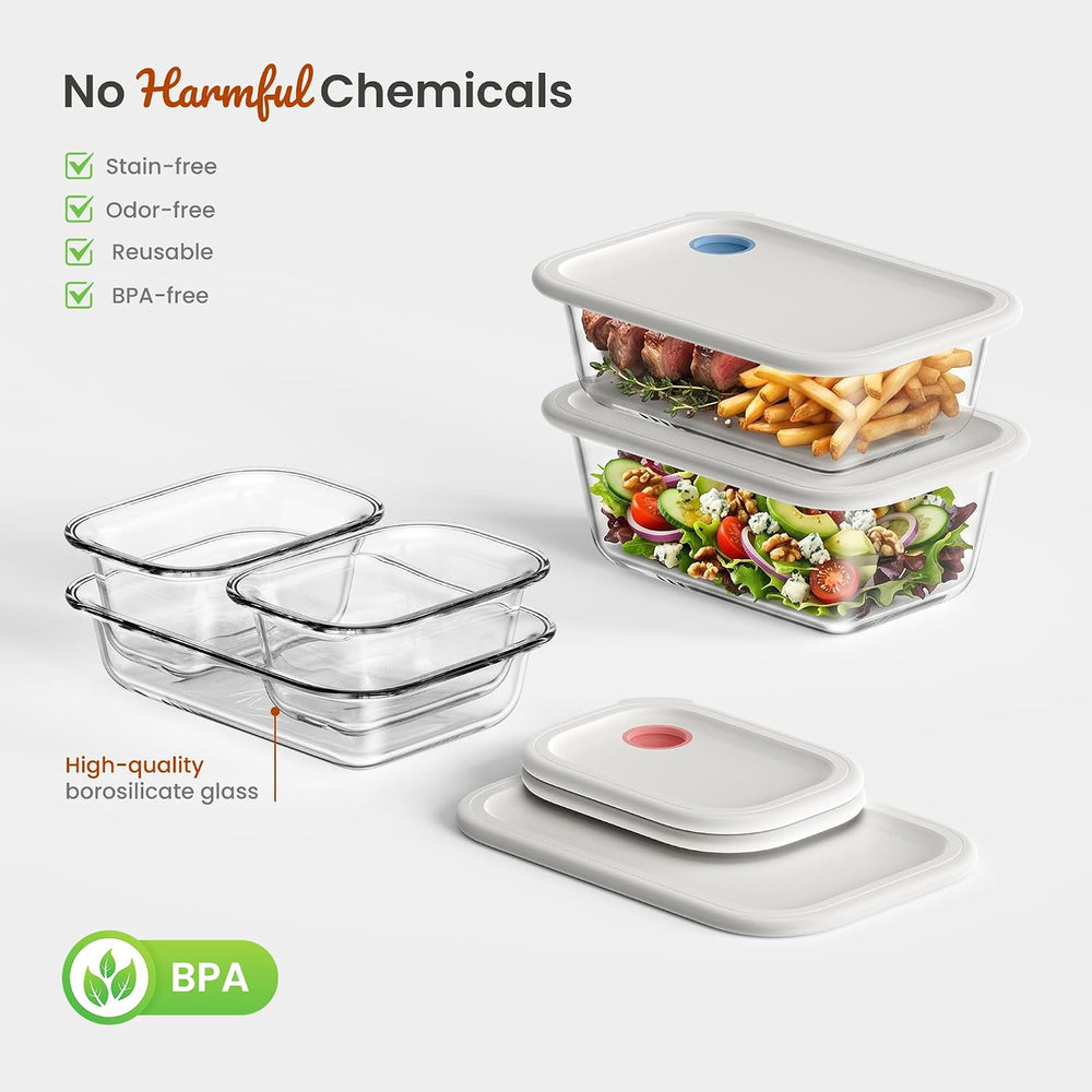 GENICOOK 8 Pack Glass Food Storage Containers with Click-Together Lids, 143 o...